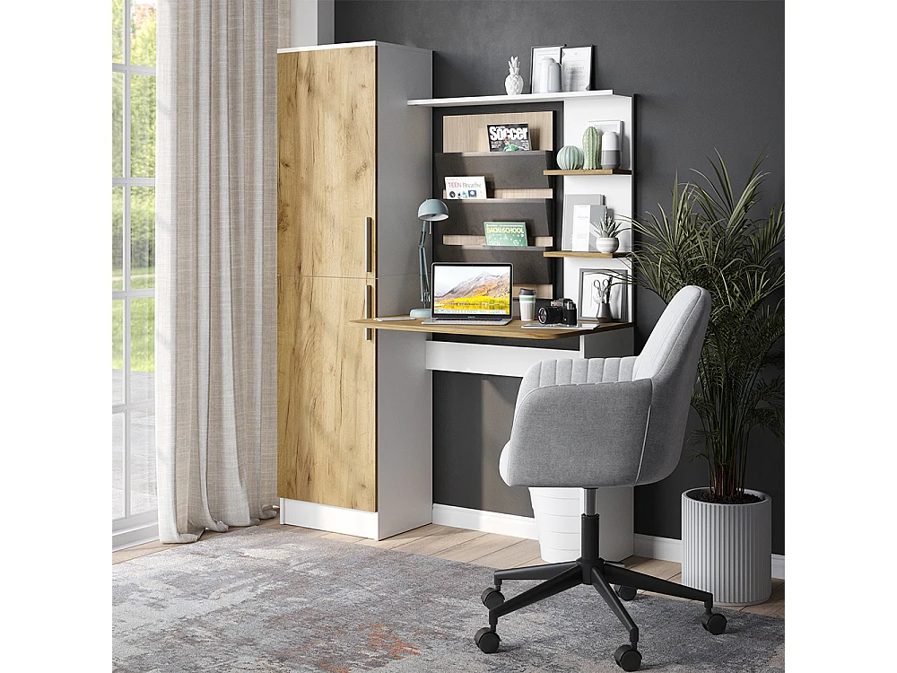 Bureau eik wit/goud 122.9x52x168.5 tessa
