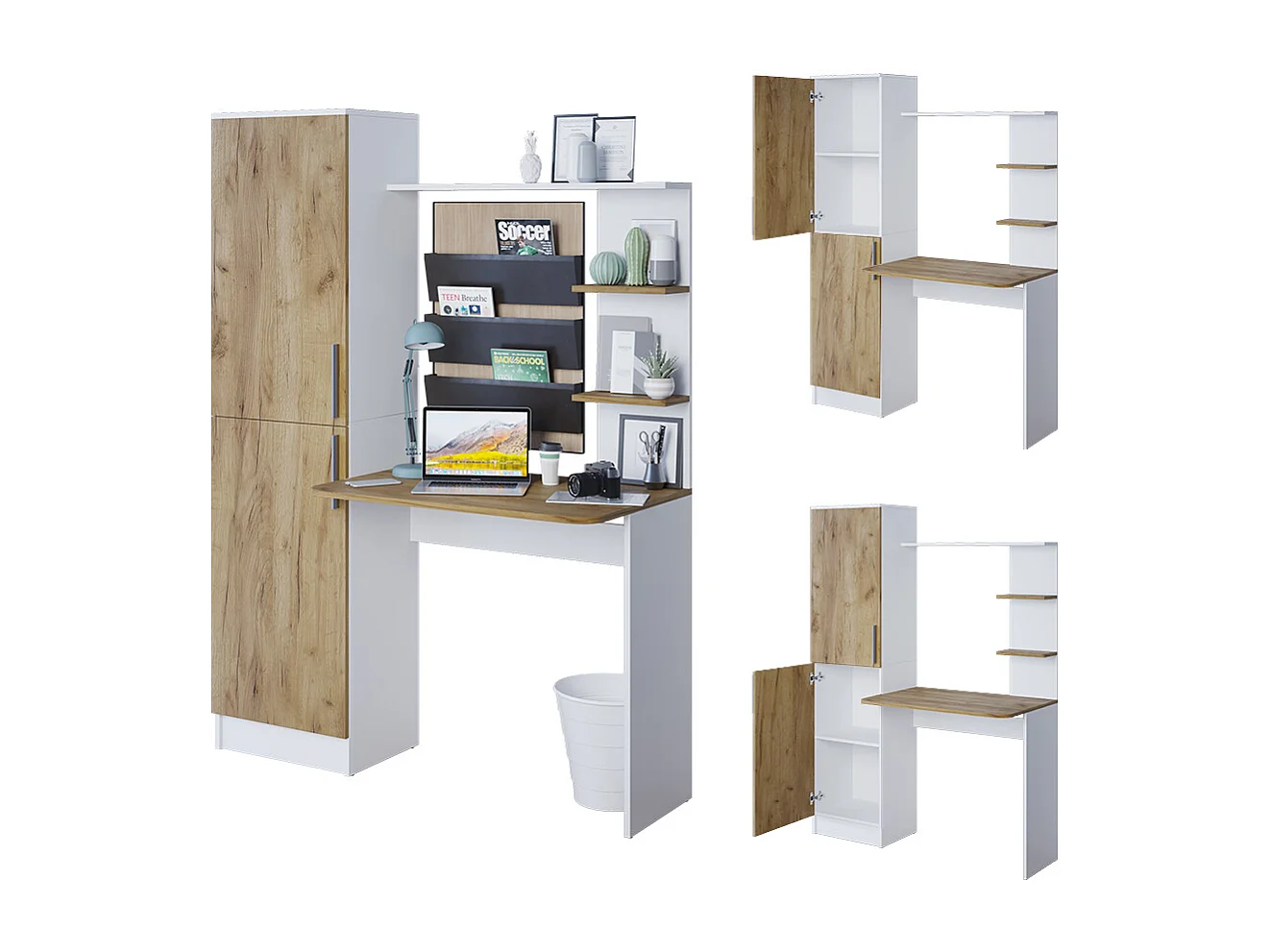 Bureau eik wit/goud 122.9x52x168.5 tessa