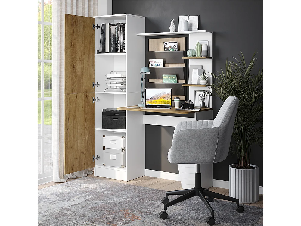 Bureau eik wit/goud 122.9x52x168.5 tessa