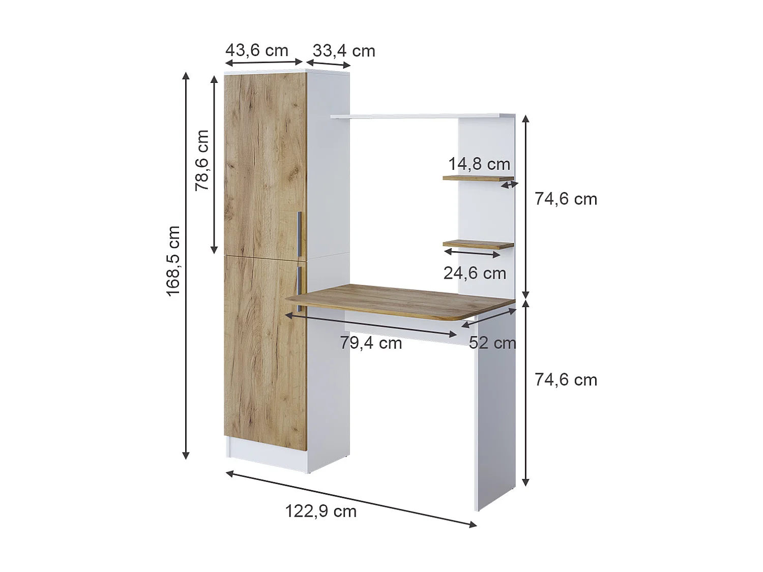 Bureau chêne blanc/force de lor 122.9x52x168.5 tessa