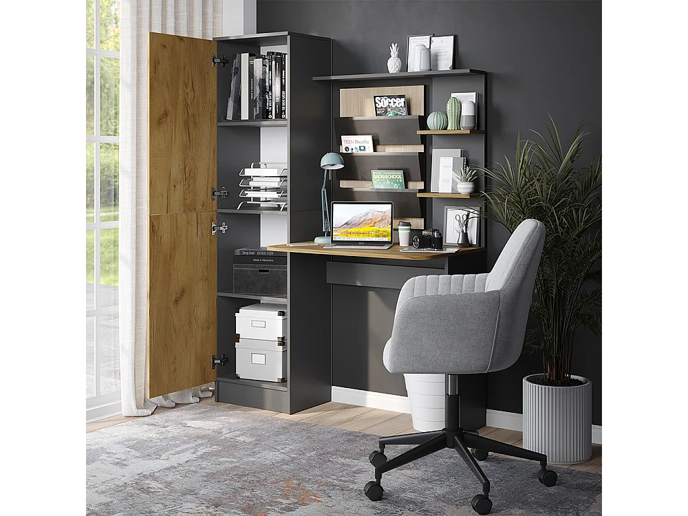 Bureau anthracite/chêne doré 122.9x52x168.5 tessa