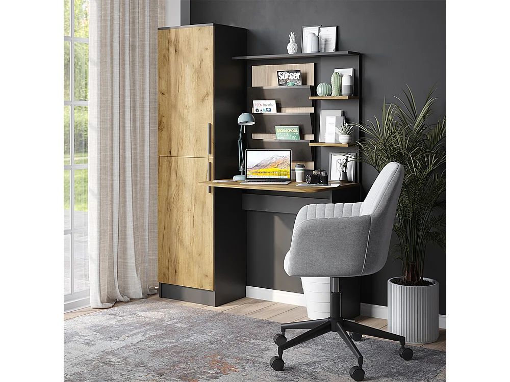 Bureau anthracite/chêne doré 122.9x52x168.5 tessa