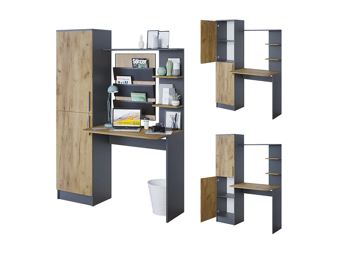 Bureau anthracite/chêne doré 122.9x52x168.5 tessa