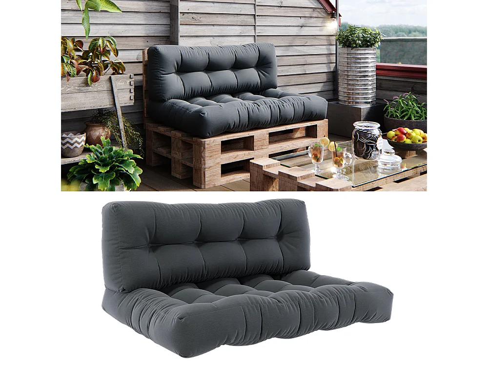 Palettenkissen Set anthrazit 120x15x80 flocken