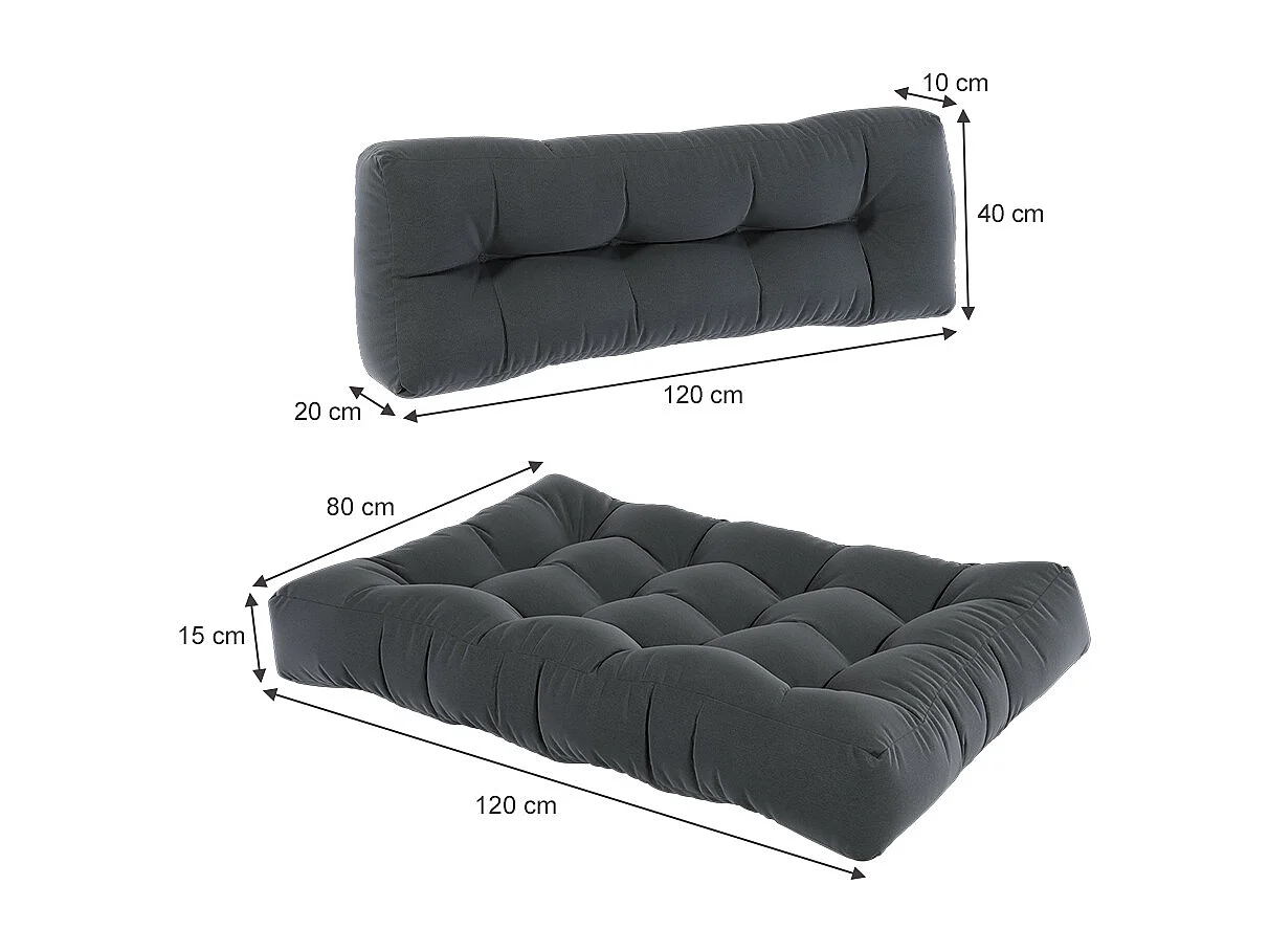 Palettenkissen Set anthrazit 120x15x80 flocken