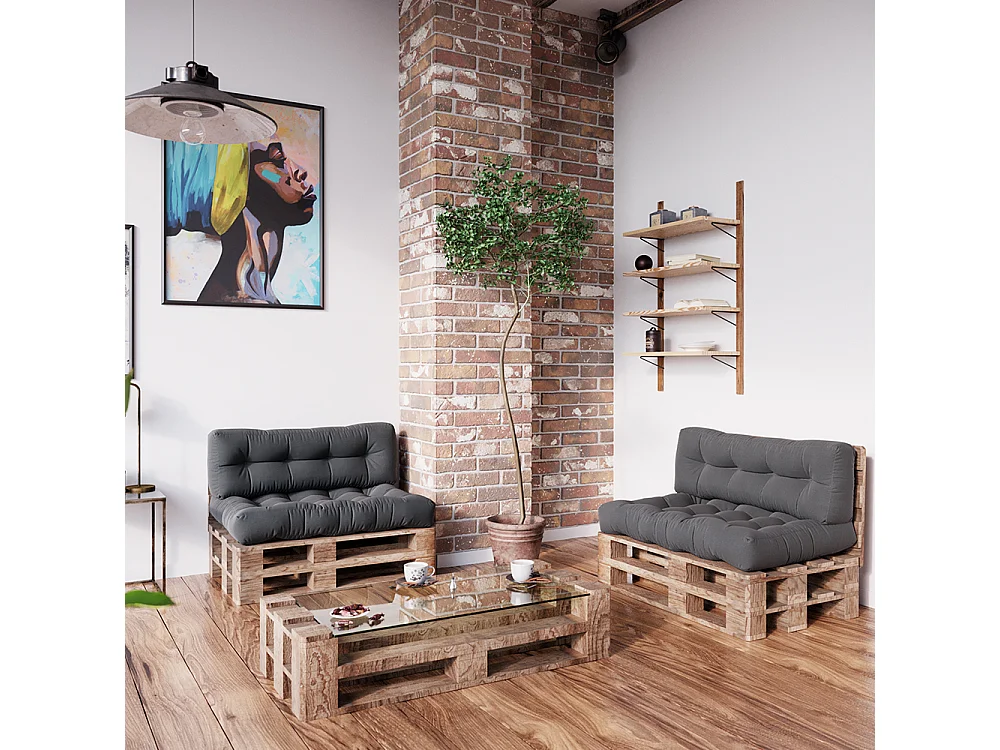 Palettenkissen Set anthrazit 120x15x80 flocken