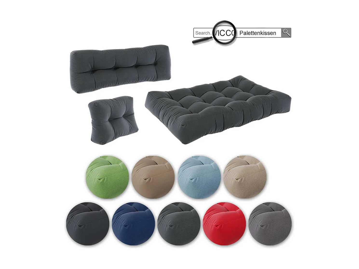 Palettenkissen Set anthrazit 120x15x80 flocken