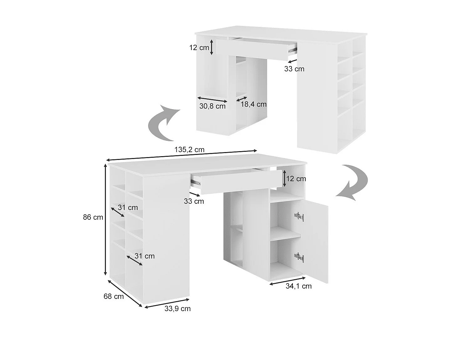 Bureau blanc 135x68x86 victoria