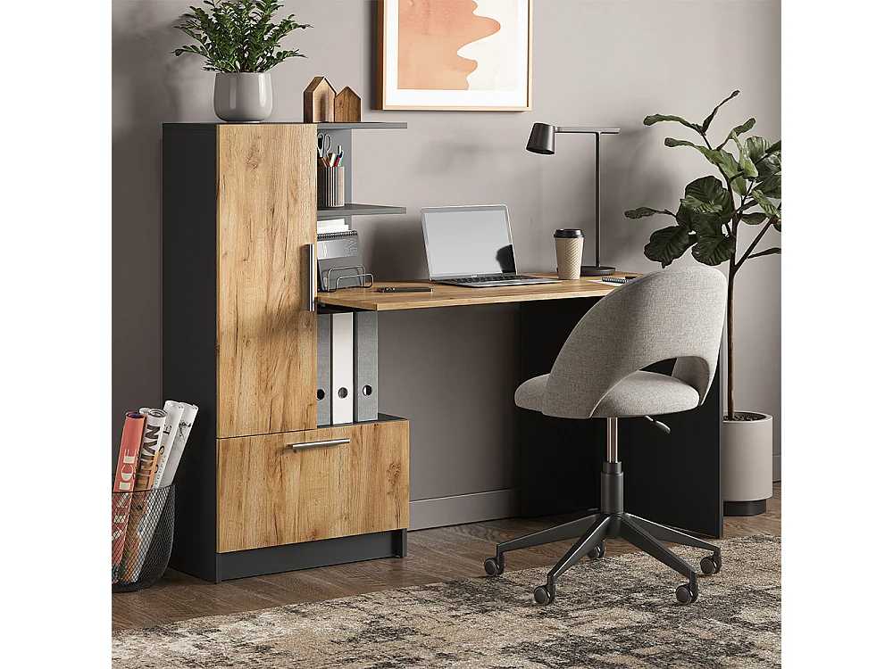 Bureau anthracite/chêne doré 150x59x120 tomy