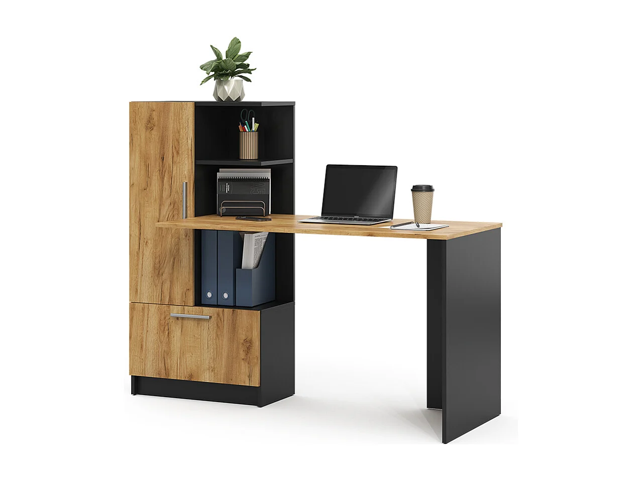 Bureau anthracite/chêne doré 150x59x120 tomy