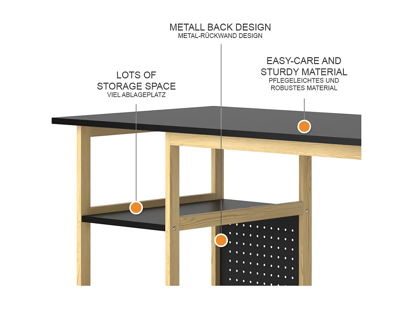 Bureau noir 120x60x75 elvia