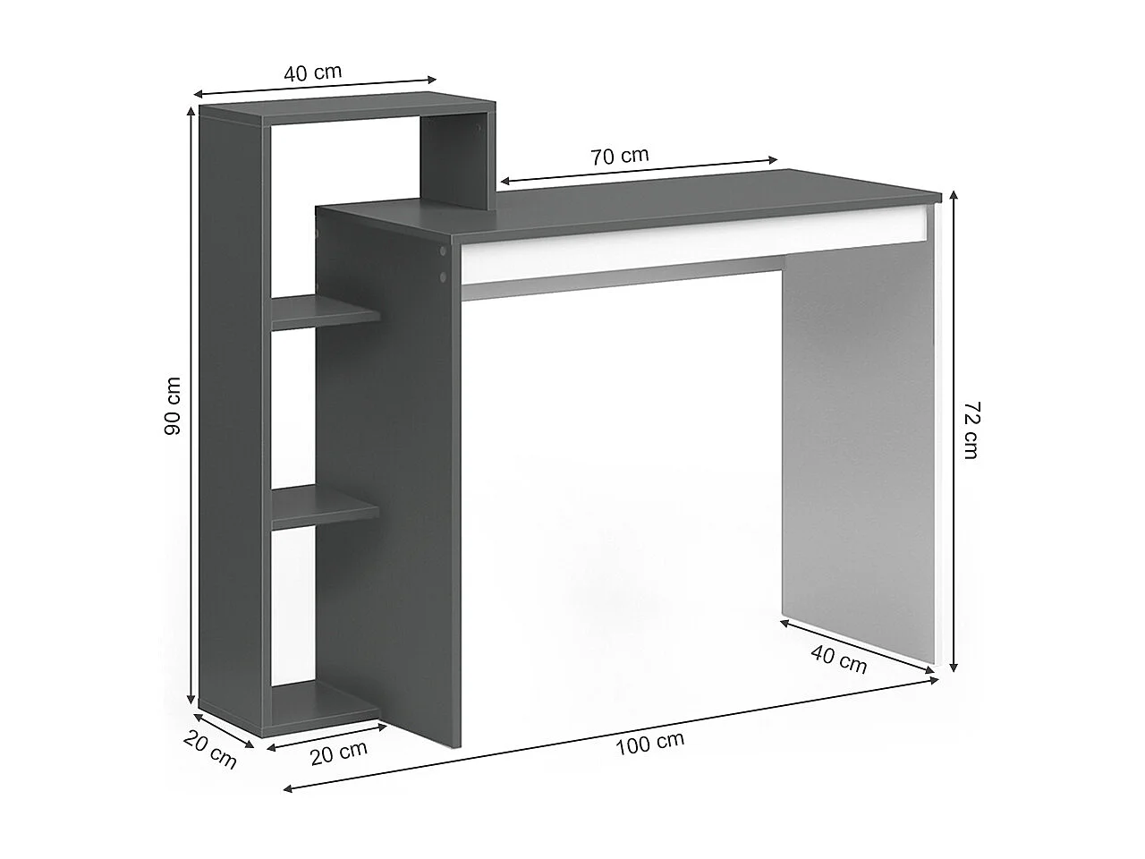 Bureau anthracite/blanc 110x40x91 leo