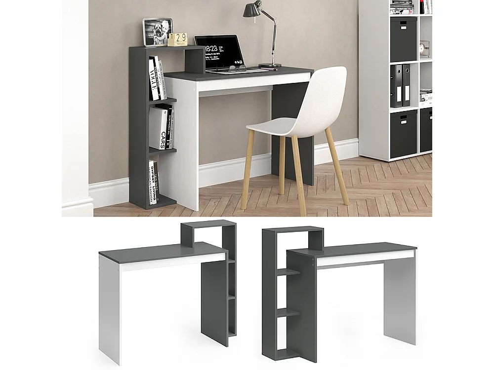 Bureau anthracite/blanc 110x40x91 leo