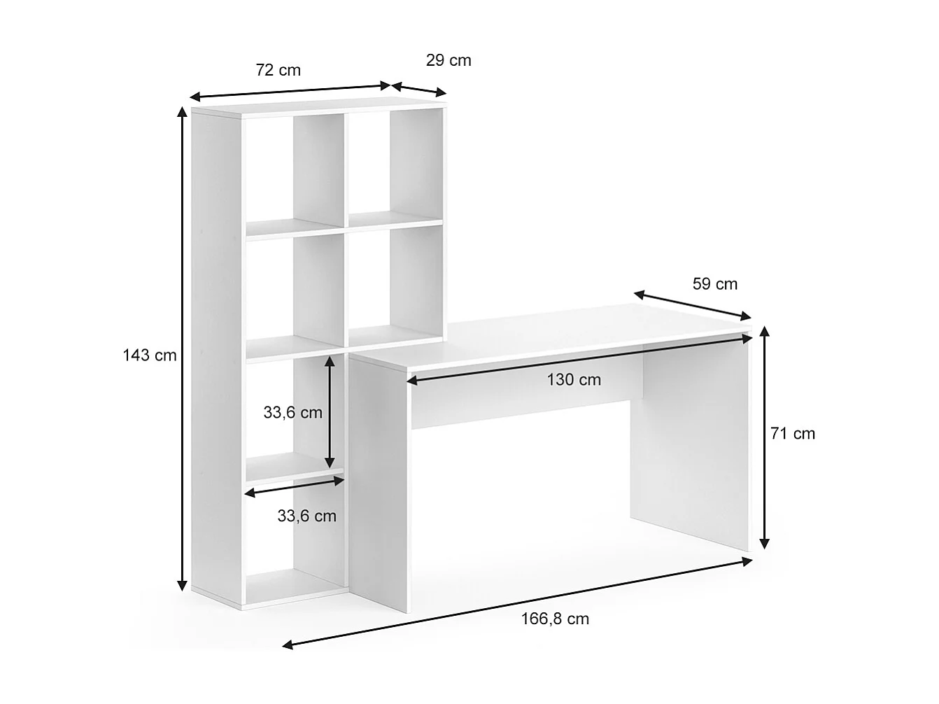 Biurko biały 166.8x59x143 mara