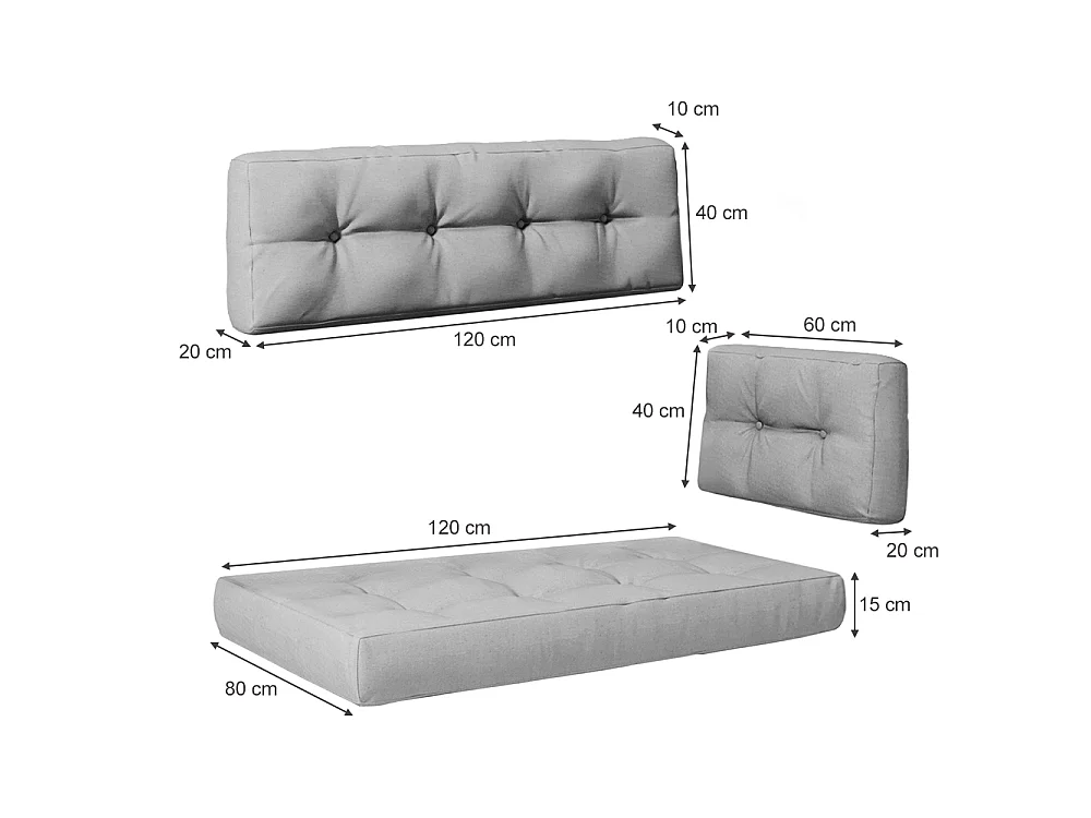 Ensemble de coussins de palette gris 120x15x80