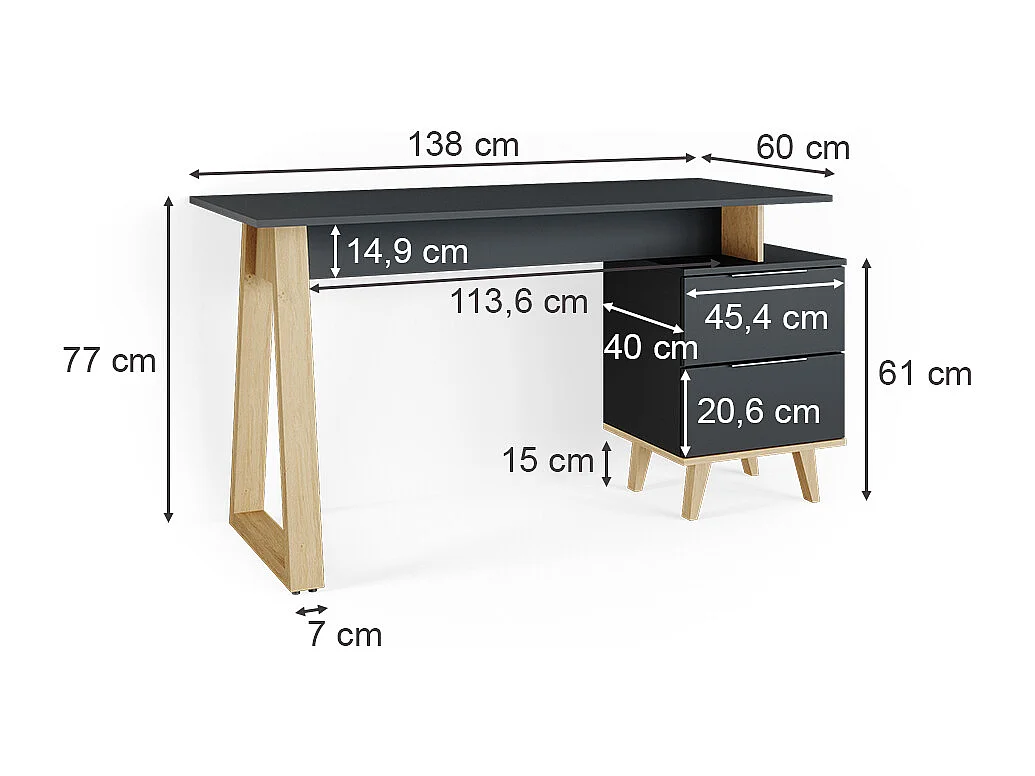 Bureau anthracite 138x60x77 nautica
