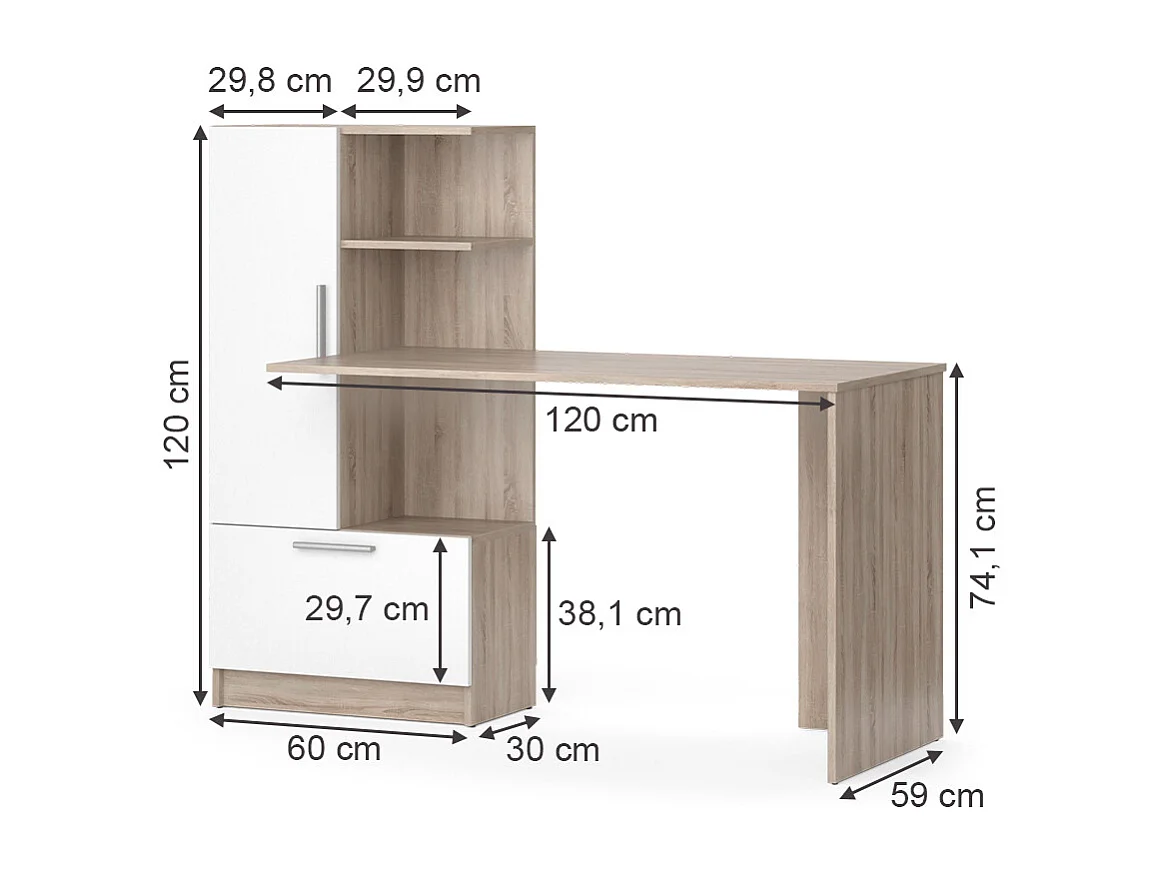 Bureau sonoma/blanc 150x59.3x120.1 tomy
