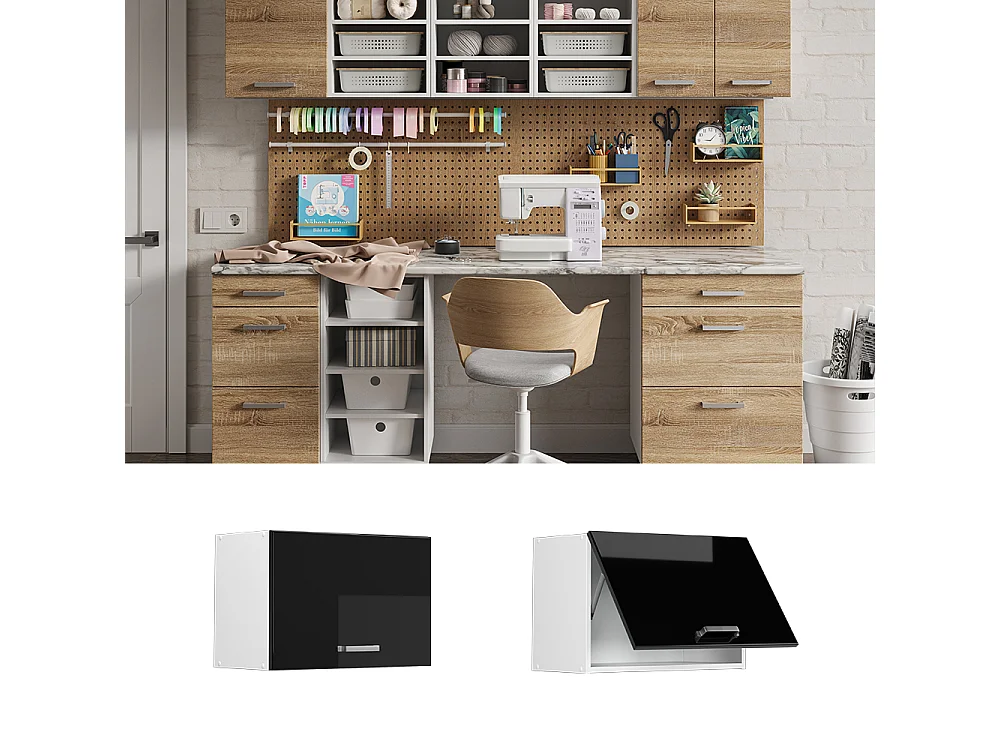 Armoire suspendue noir haute brillance 60x31x40 r-line