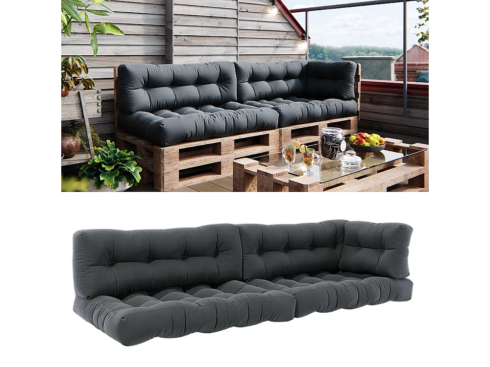 Zestaw poduszek paletowych antracyt 120x80x15 flocken