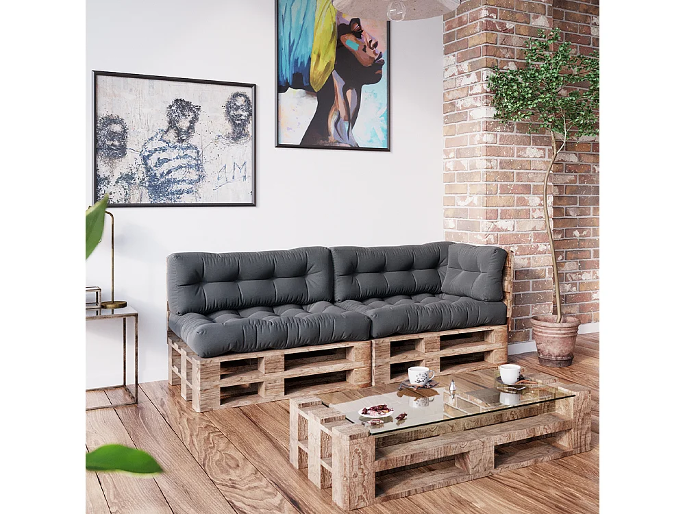 Zestaw poduszek paletowych antracyt 120x80x15 flocken