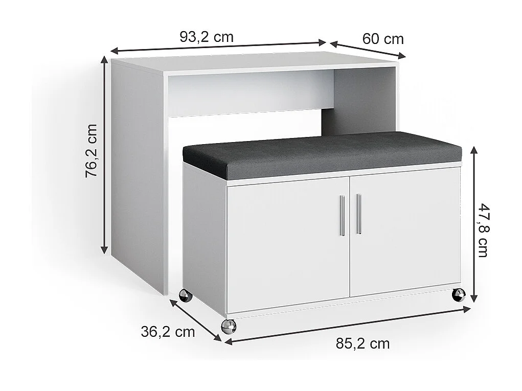 Bureau blanc 93.2x60x76.2 flona