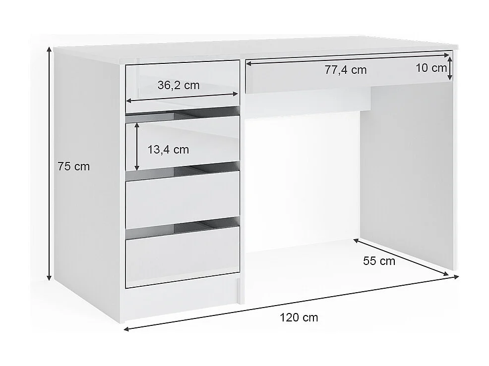 Schreibtisch weiß 55x120x75 sherry
