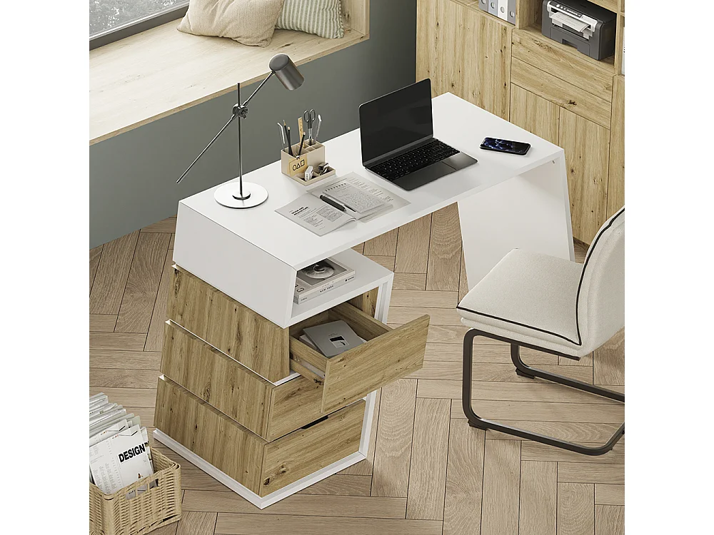 Scrivania bianco/quercia 105x50x75 okaro