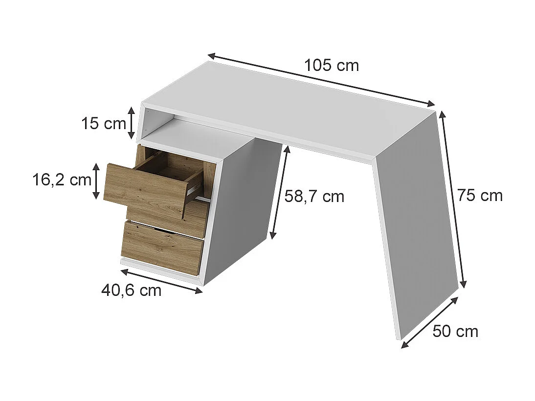 Bureau blanc/chêne 105x50x75 okaro