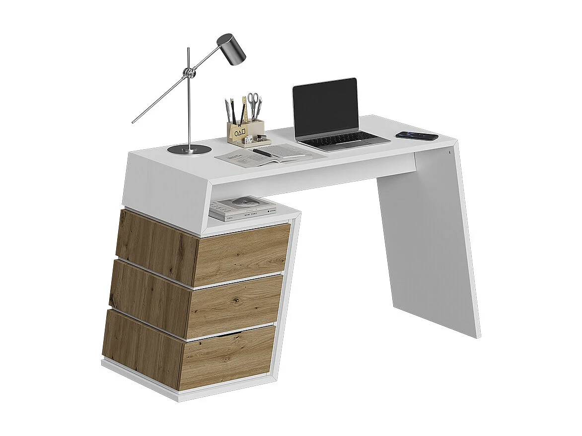 Bureau blanc/chêne 105x50x75 okaro