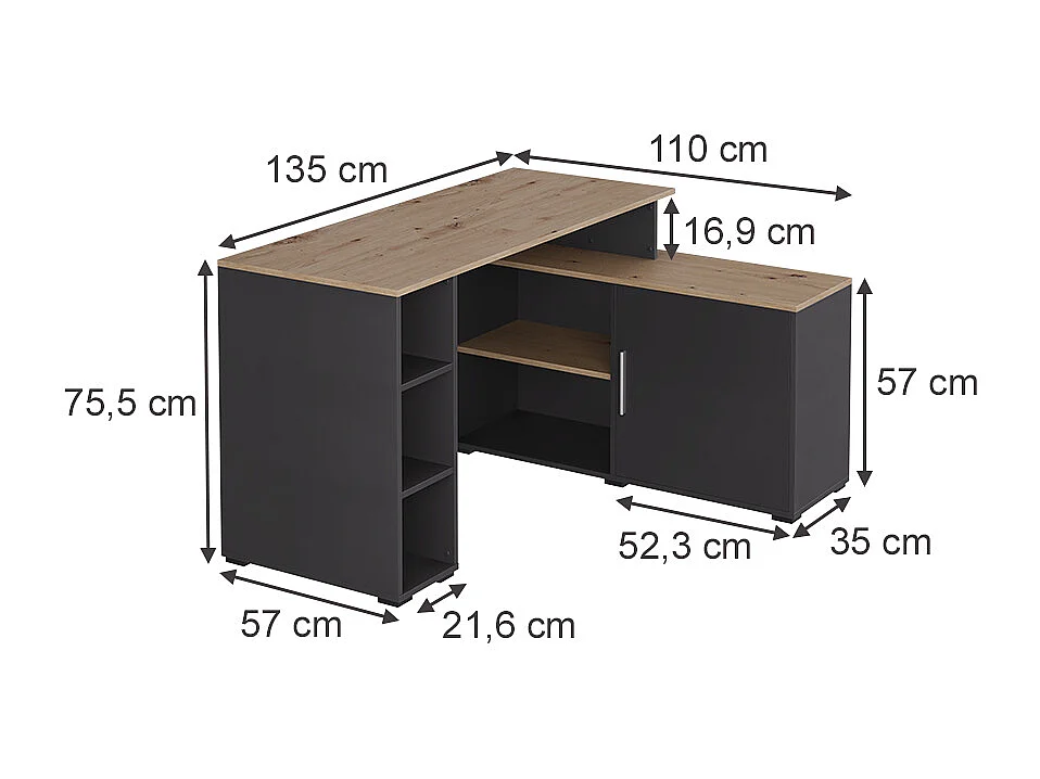 Bureau dangle anthracite/artisan 135x110x75.5 rudy
