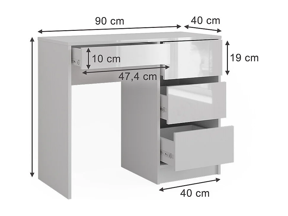 Bureau blanc haute brillance 90x40x75 sherry