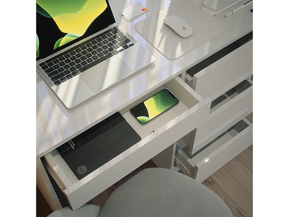 Bureau blanc haute brillance 90x40x75 sherry