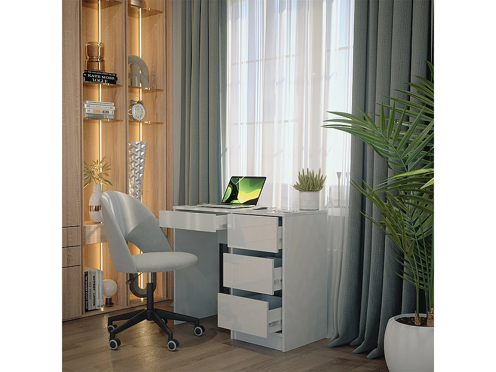 Bureau blanc haute brillance 90x40x75 sherry