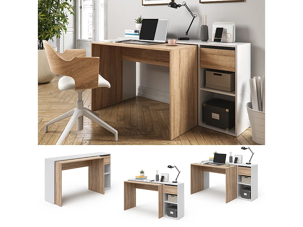 Bureau blanc/sonoma 145x46.4x75.8 ben
