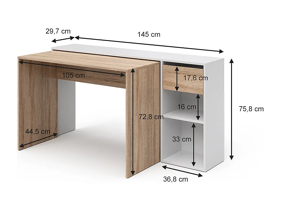 Bureau blanc/sonoma 145x46.4x75.8 ben