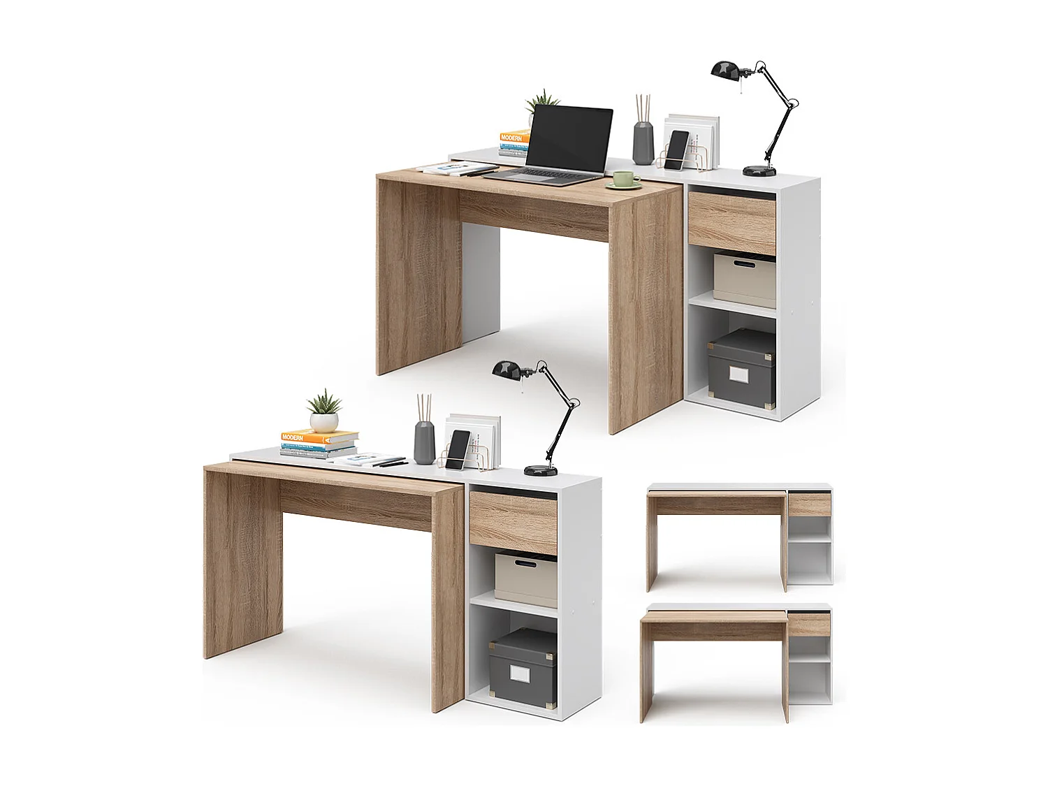 Bureau blanc/sonoma 145x46.4x75.8 ben