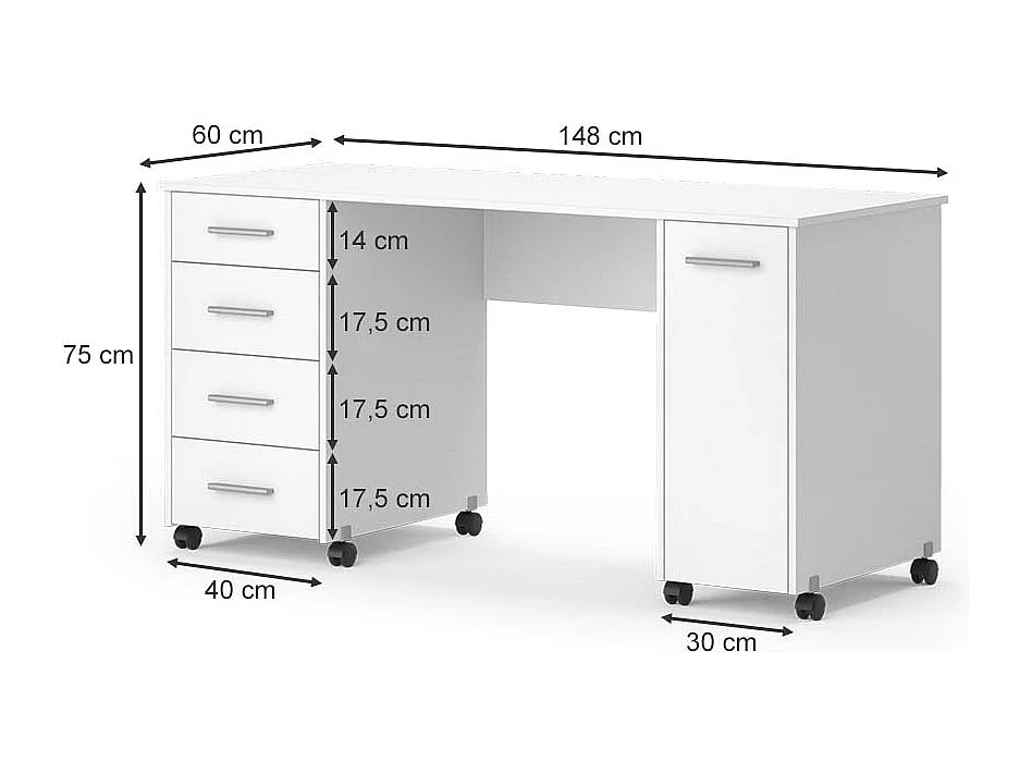 Schreibtisch weiß 148x60x75 verona