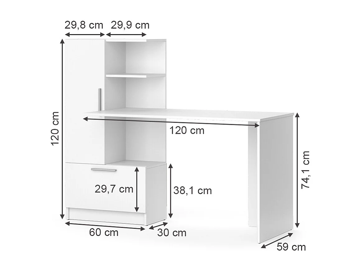 Scrivania con ripiani bianco 150x59.3x120.1 tomy