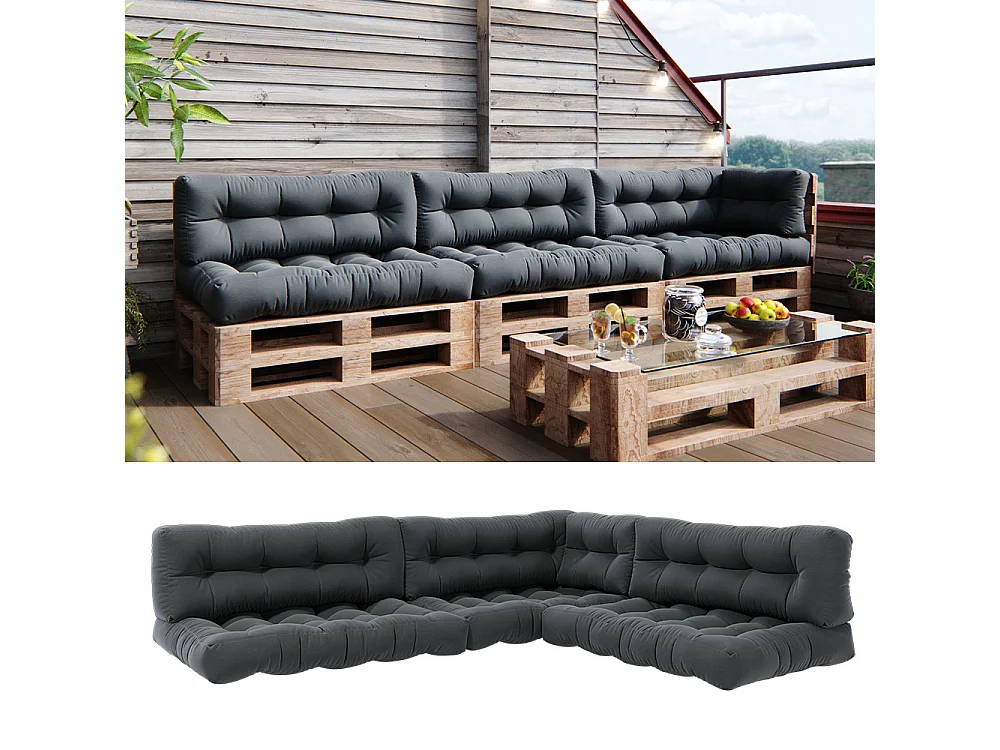 Palletkussen set antraciet 120x80x15 flocken