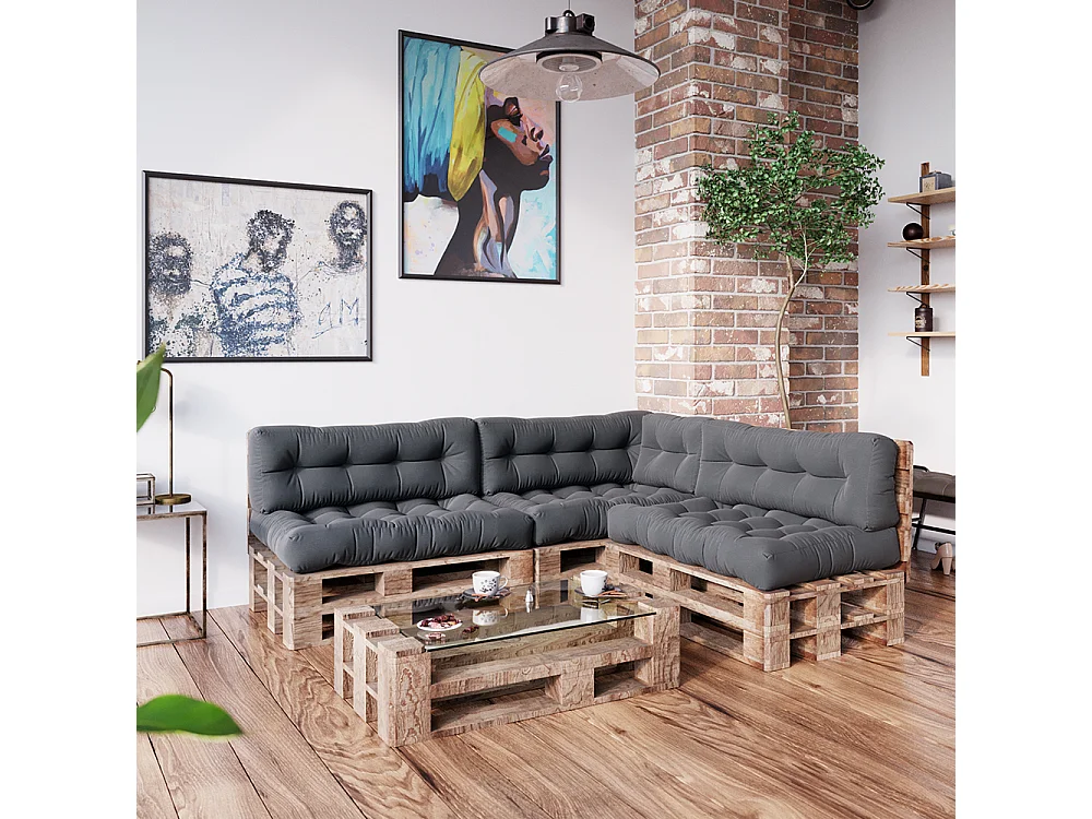 Palletkussen set antraciet 120x80x15 flocken