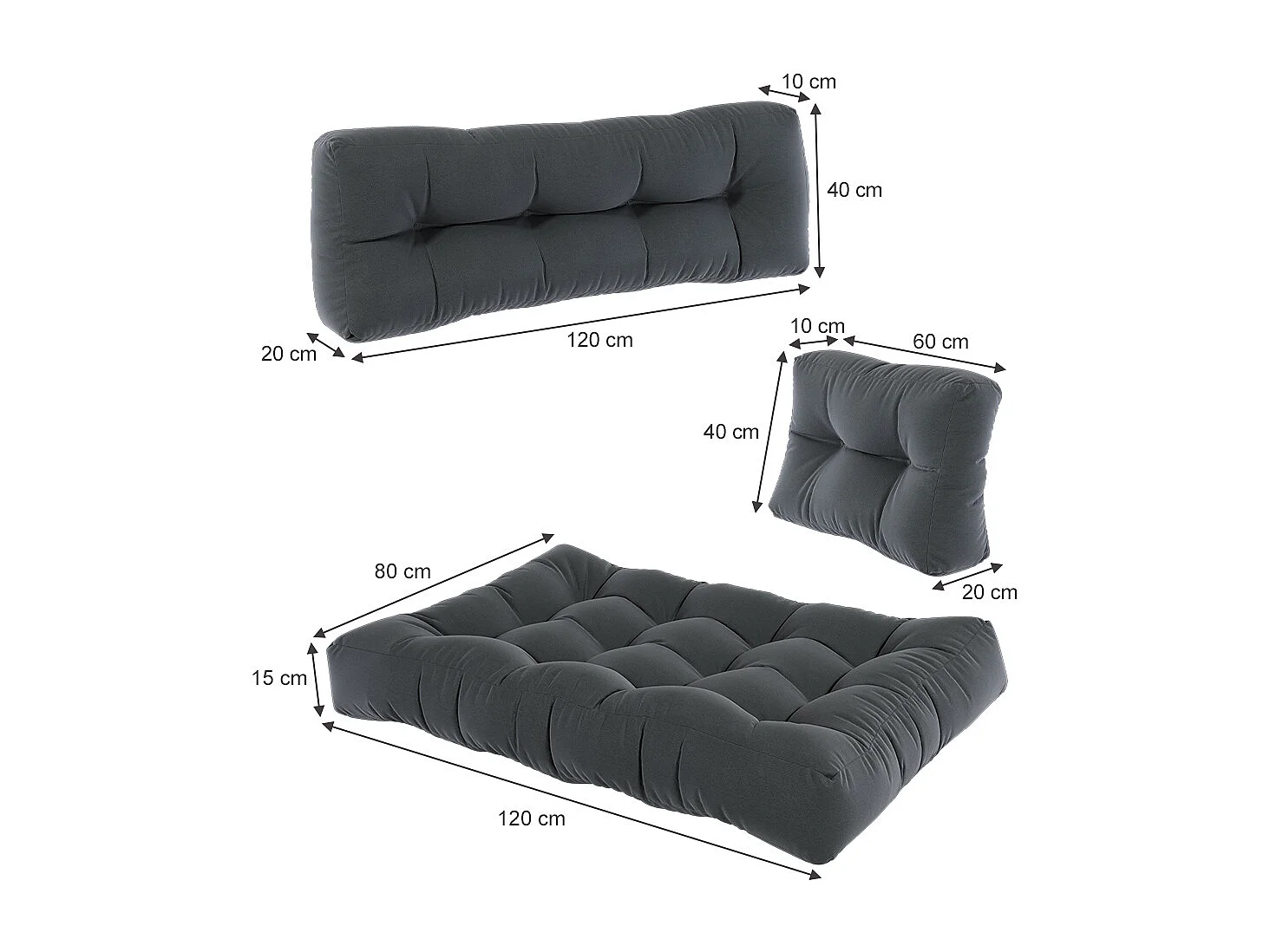 Coussins de palette anthracite 120x80x15 flocken