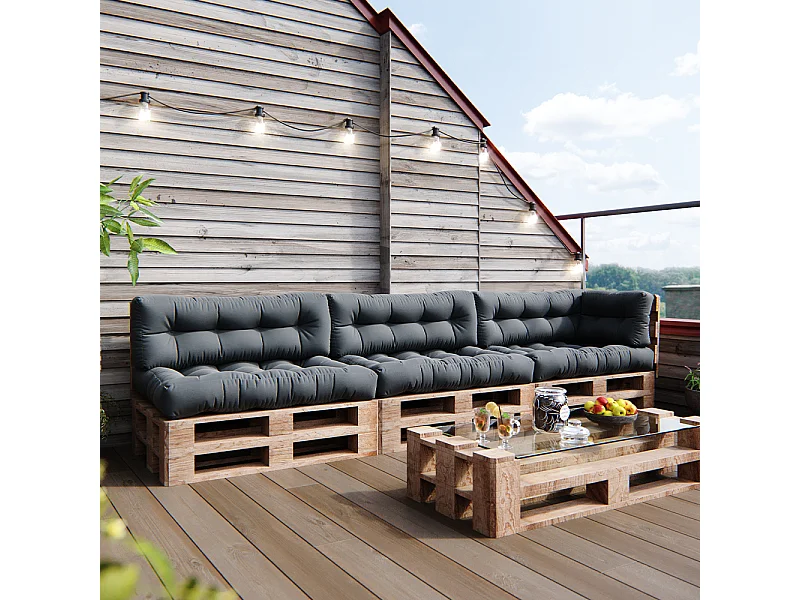 Palletkussen set antraciet 120x80x15 flocken