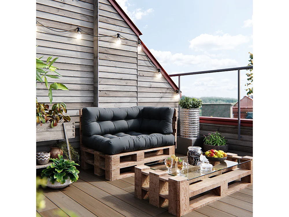 Palettenkissen Set anthrazit 120x15x80 flocken