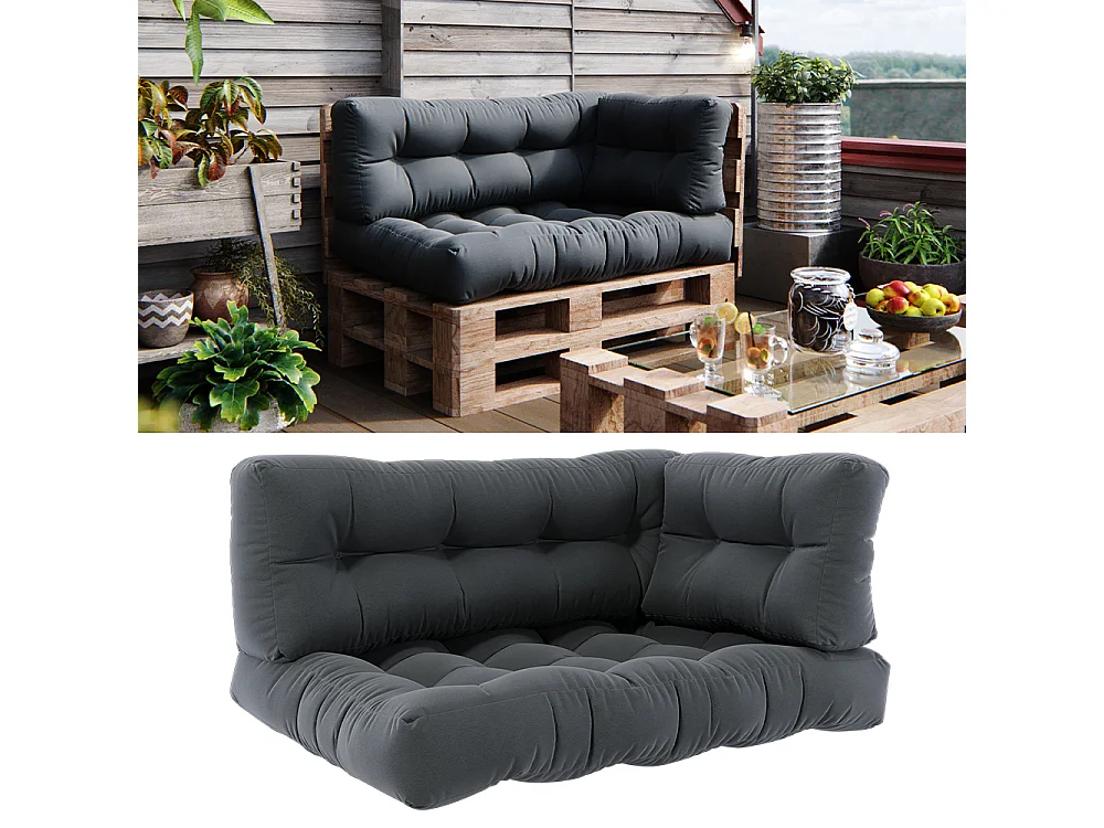 Palettenkissen Set anthrazit 120x15x80 flocken