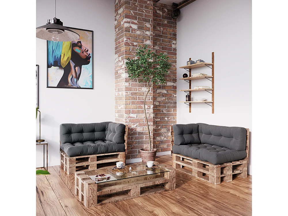 Palettenkissen Set anthrazit 120x15x80 flocken