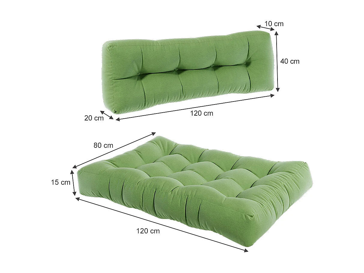 Pallet cushion set green 120x15x80 flocken