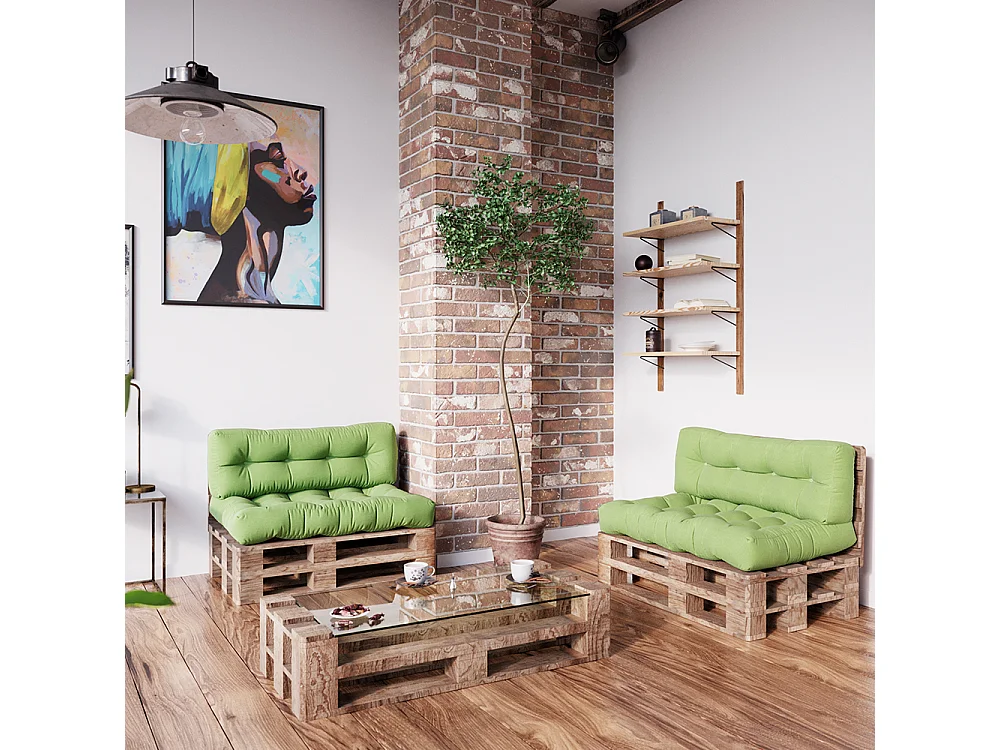 Pallet cushion set green 120x15x80 flocken