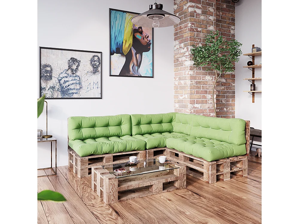 Set di cuscini per pallet verde 120x80x15 flocken