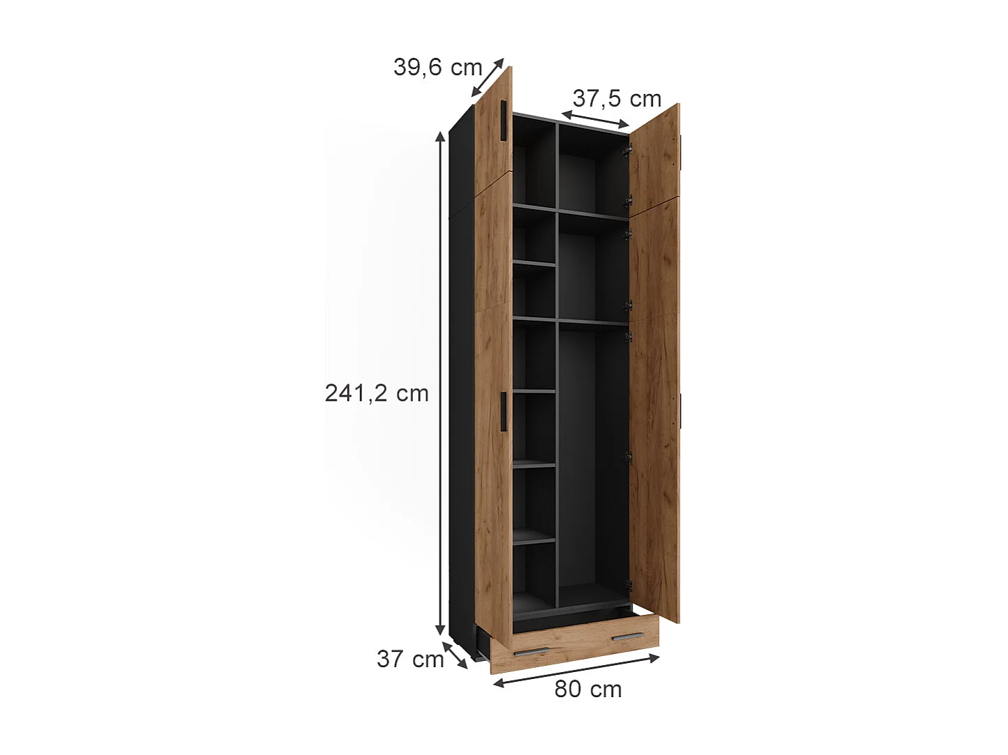 Armoire universelle anthracite/chêne doré 80x37x241.2 ingo
