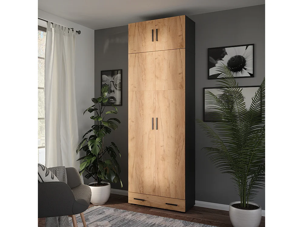 Armoire universelle anthracite/chêne doré 80x37x241.2 ingo